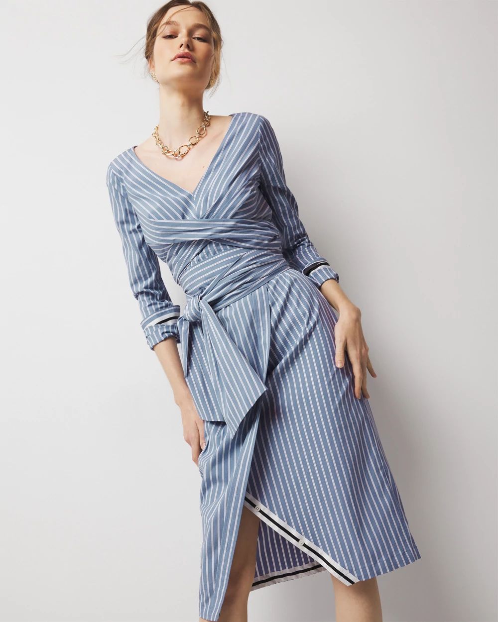Poplin Twist-Front Midi Shirt Dress | White House Black Market